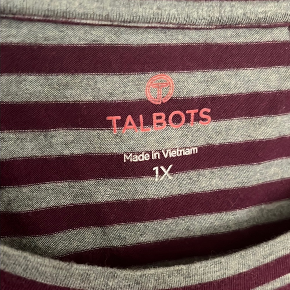 Talbots purple & gray striped crew neck long sleeve cotton blend Tee sz 1X - Picture 4 of 6